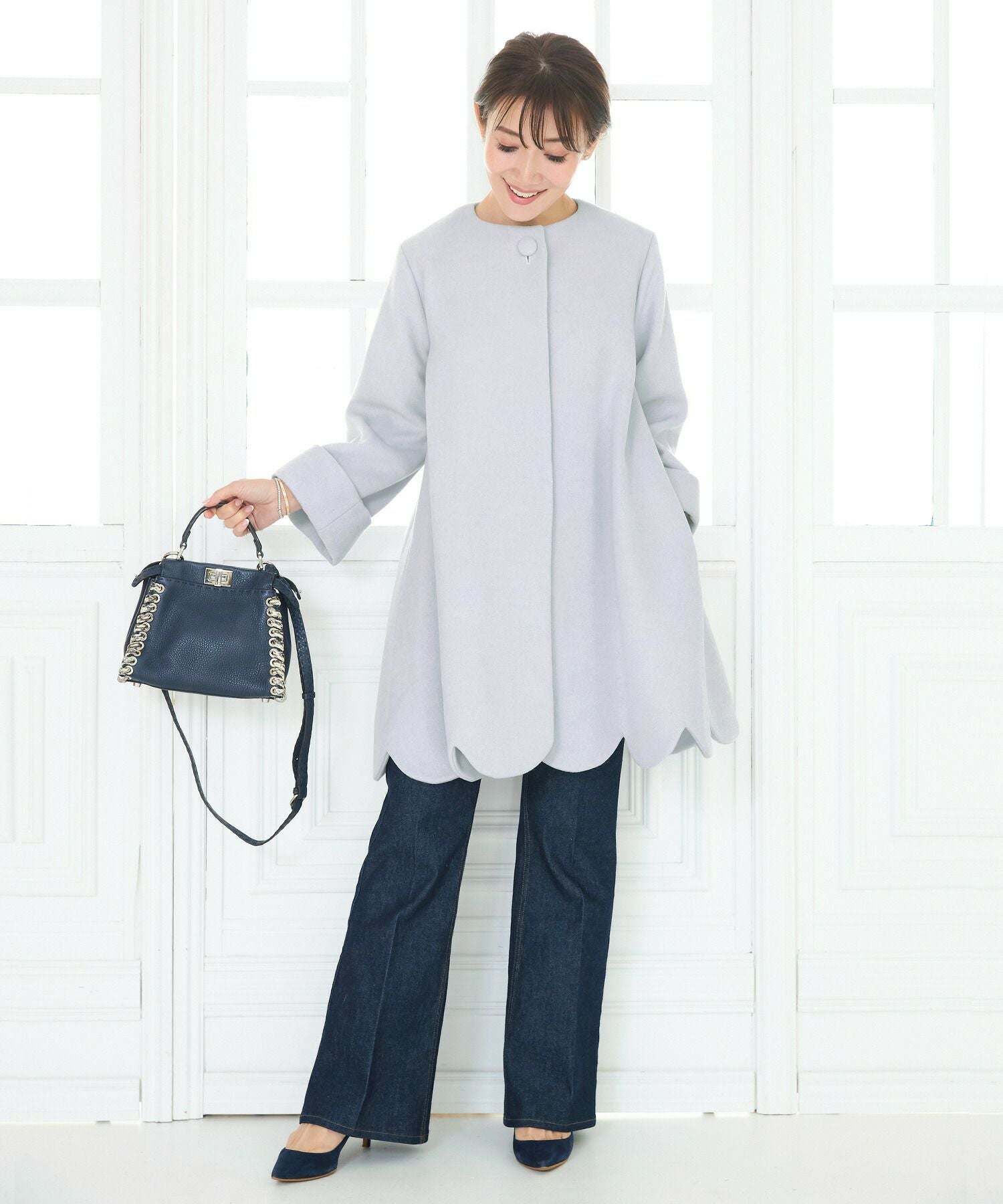 OUTLET-SALE スカラップ フレア 9分袖 コート Liala×PG 全5色｜lpg112