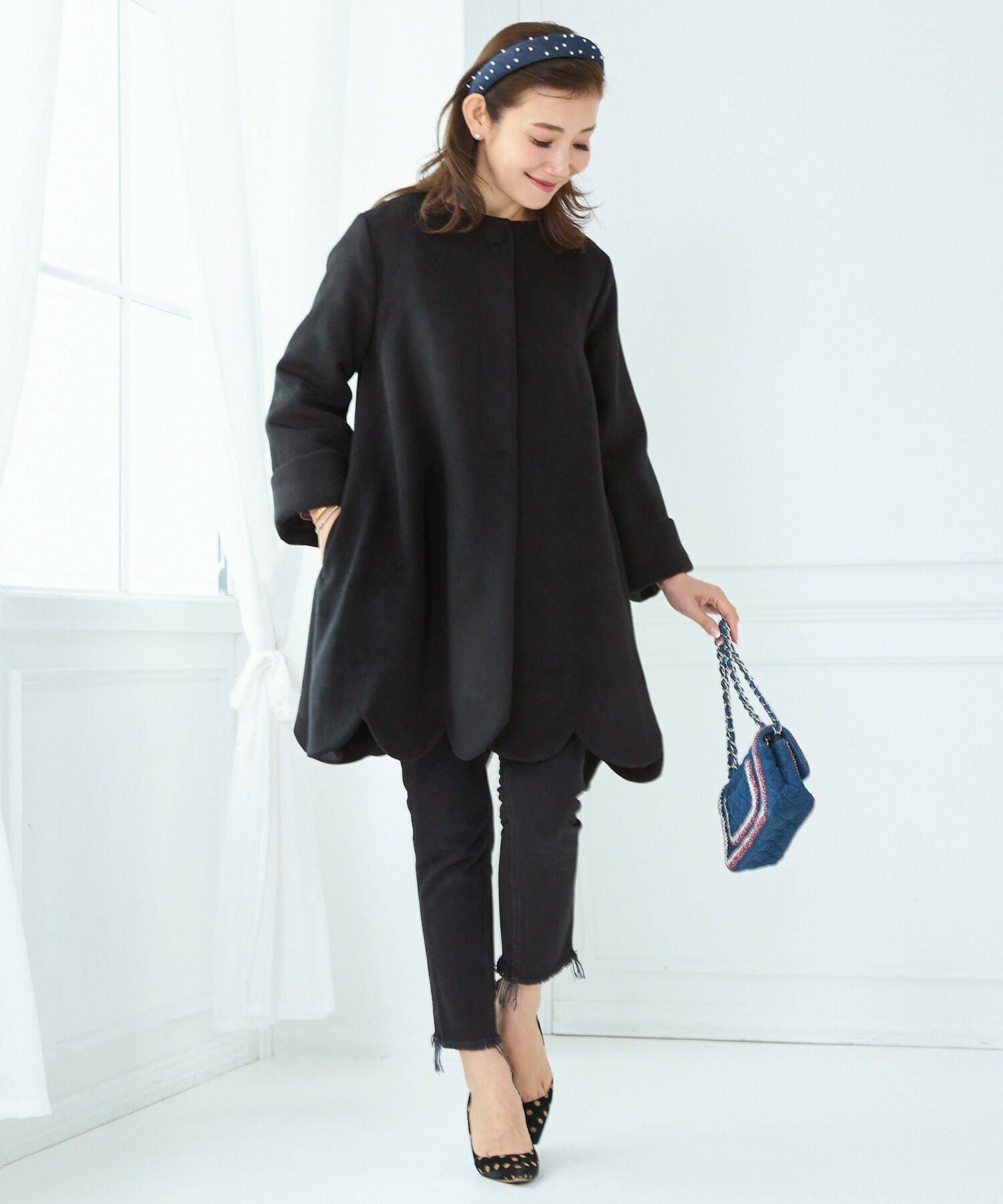 OUTLET-SALE スカラップ フレア 9分袖 コート Liala×PG 全5色｜lpg112