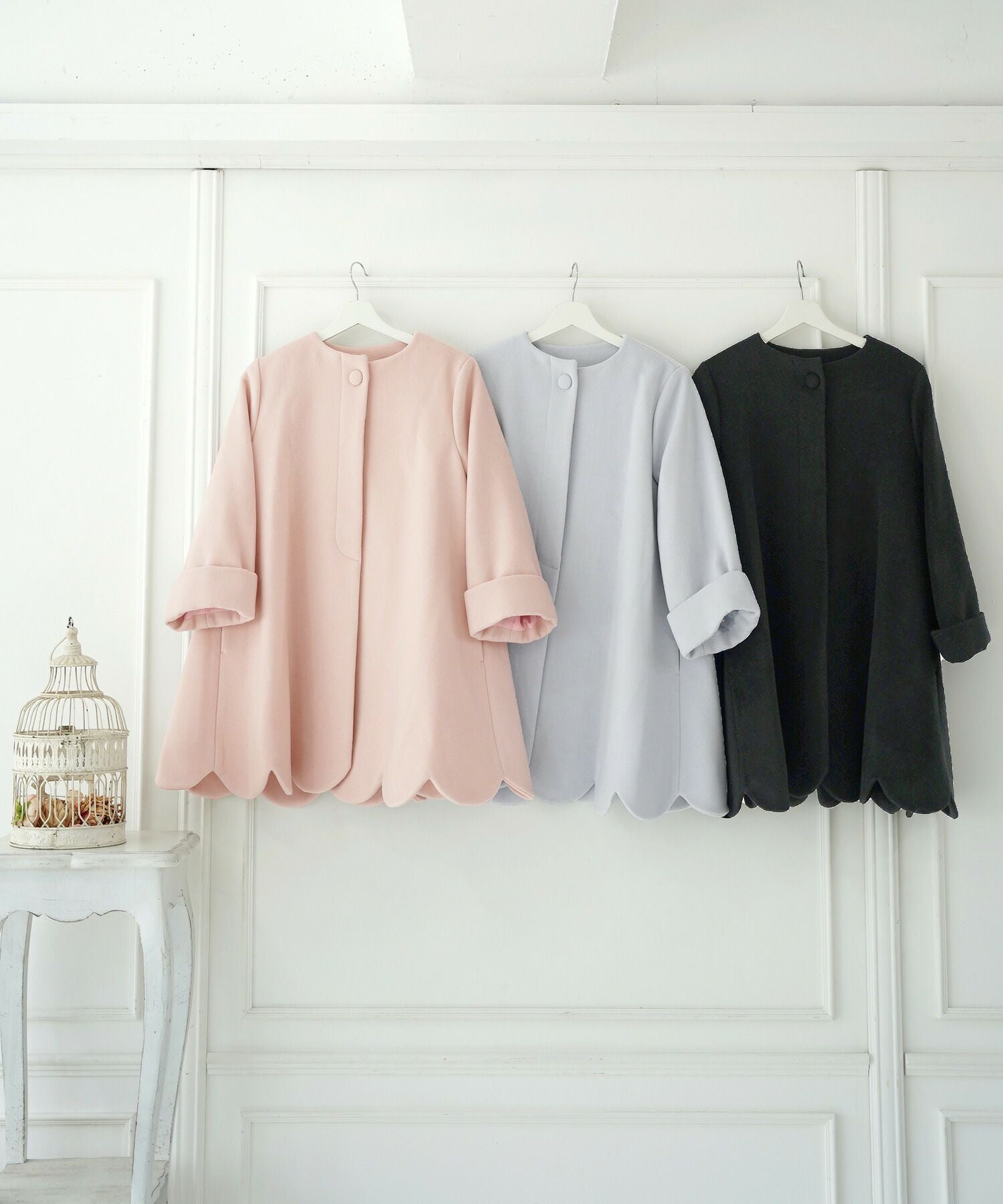 OUTLET-SALE スカラップ フレア 9分袖 コート Liala×PG 全5色｜lpg112