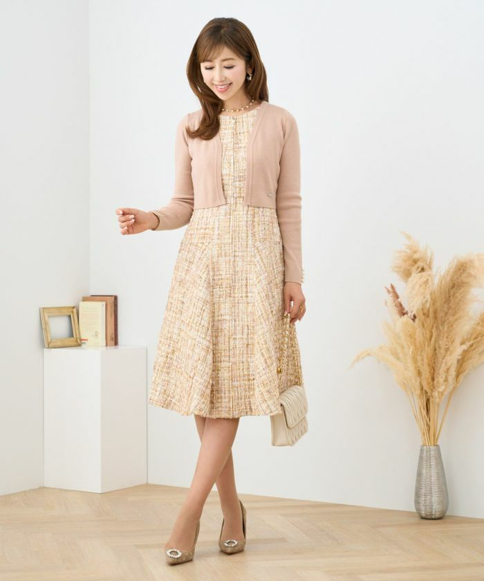 カーディガン/羽織り/長袖/秋口/パール/チャーム/オープンフロント/S/M