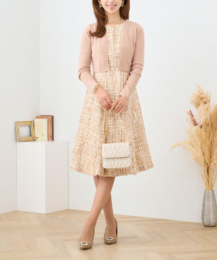 カーディガン/羽織り/長袖/秋口/パール/チャーム/オープンフロント/S/M