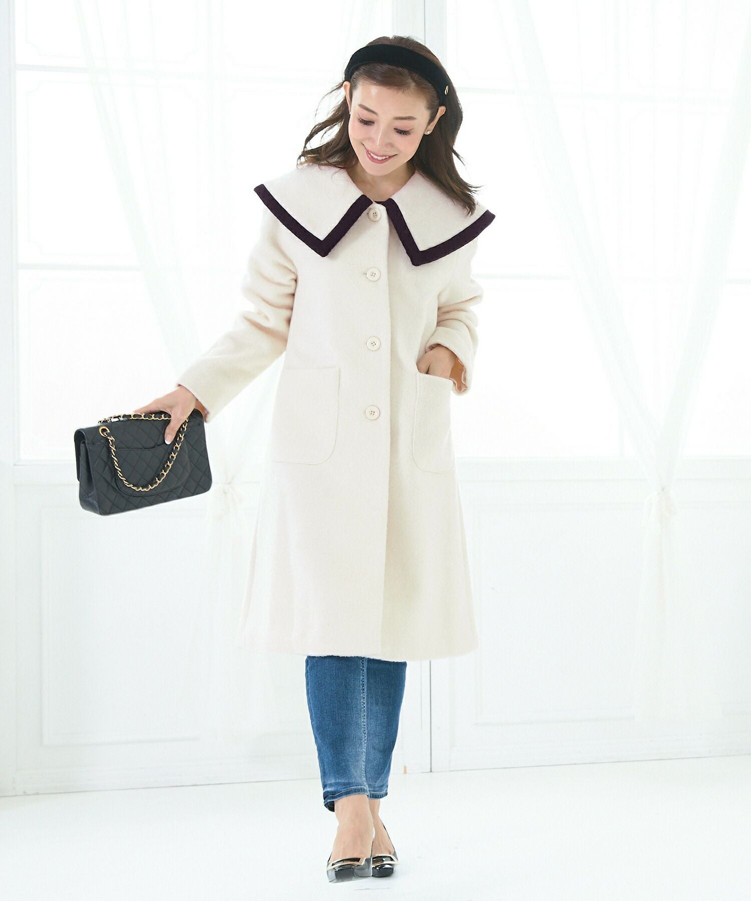 OUTLET-SALE バイカラー パイピング BIG襟 コート Liala×PG 全3色