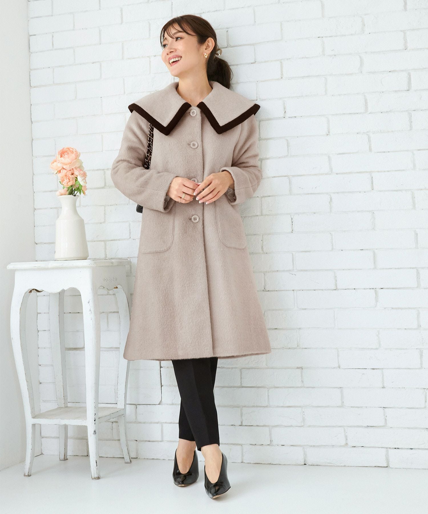 OUTLET-SALE バイカラー パイピング BIG襟 コート Liala×PG 全3色