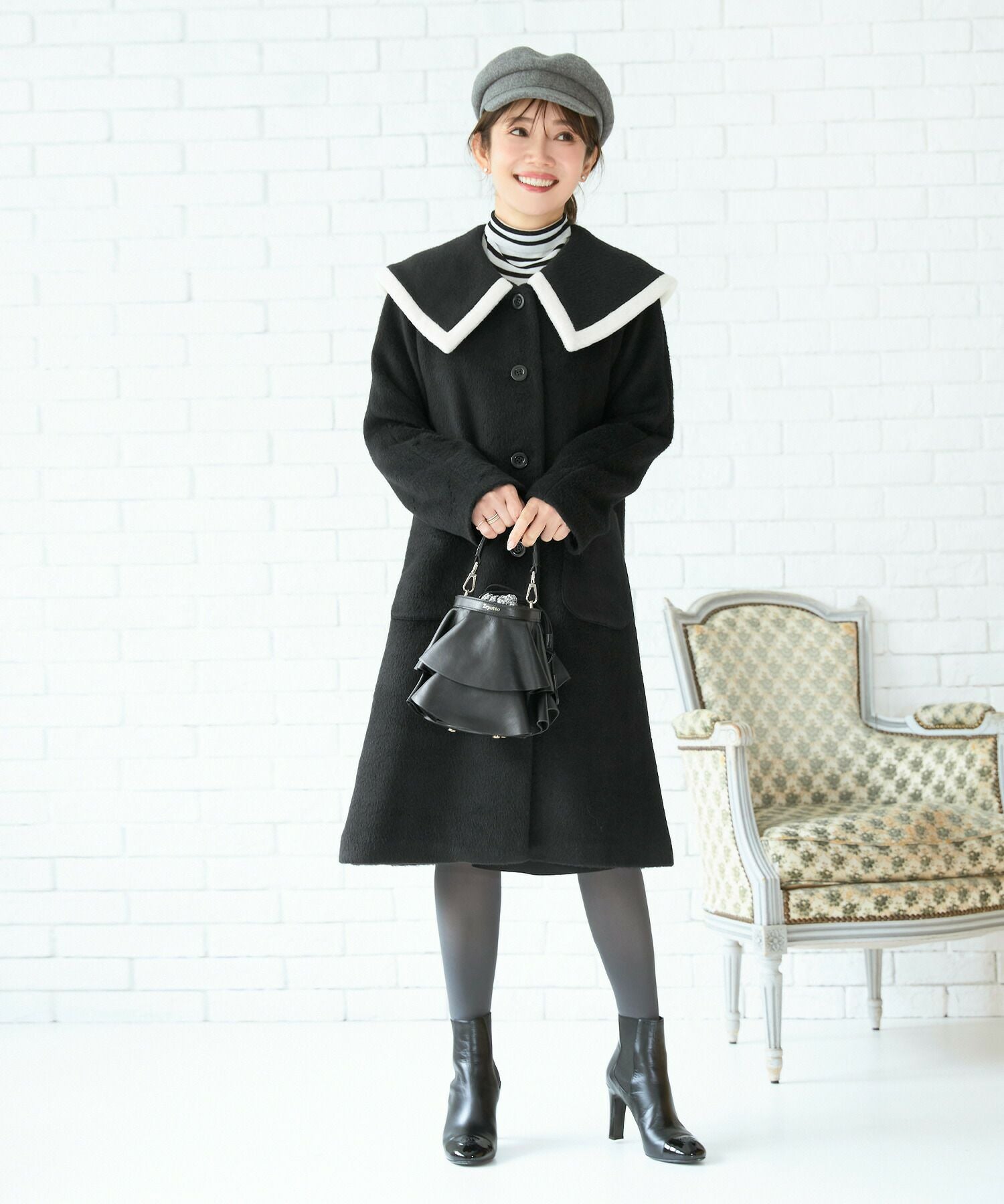 OUTLET-SALE バイカラー パイピング BIG襟 コート Liala×PG 全3色