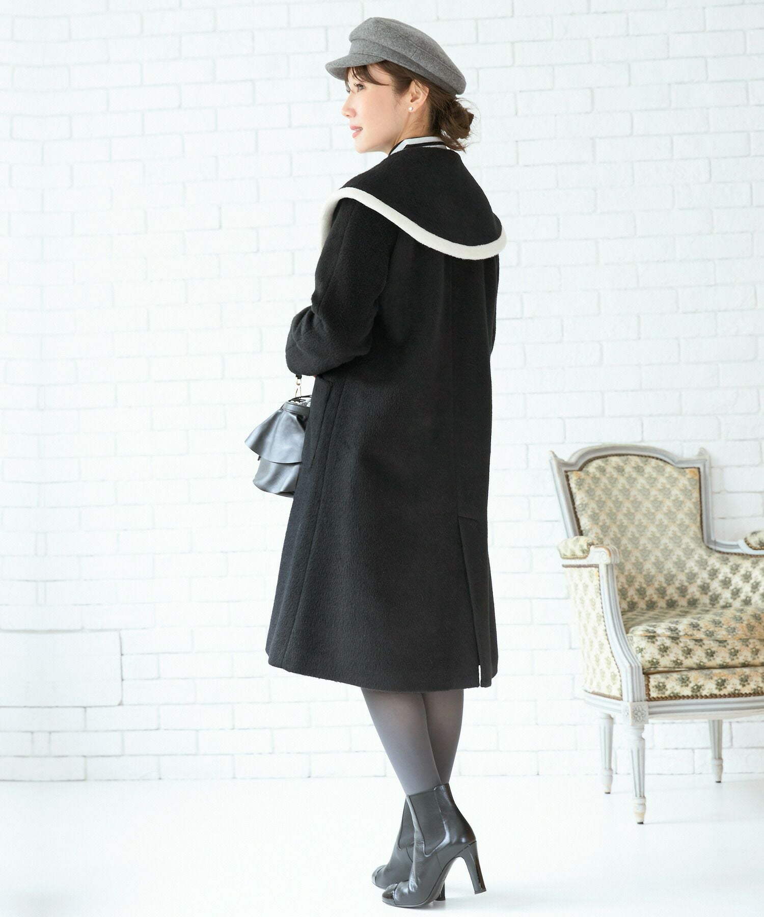 OUTLET-SALE バイカラー パイピング BIG襟 コート Liala×PG 全3色