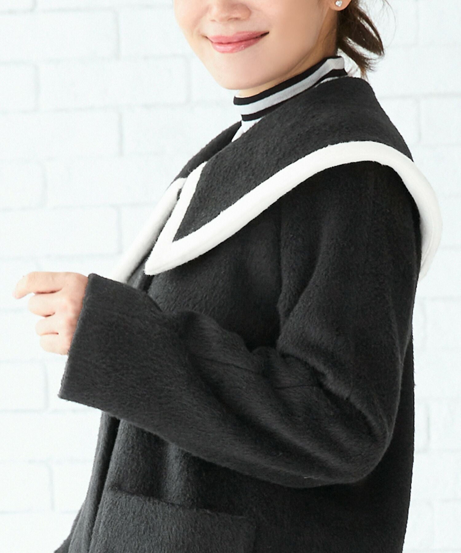 OUTLET-SALE バイカラー パイピング BIG襟 コート Liala×PG 全3色