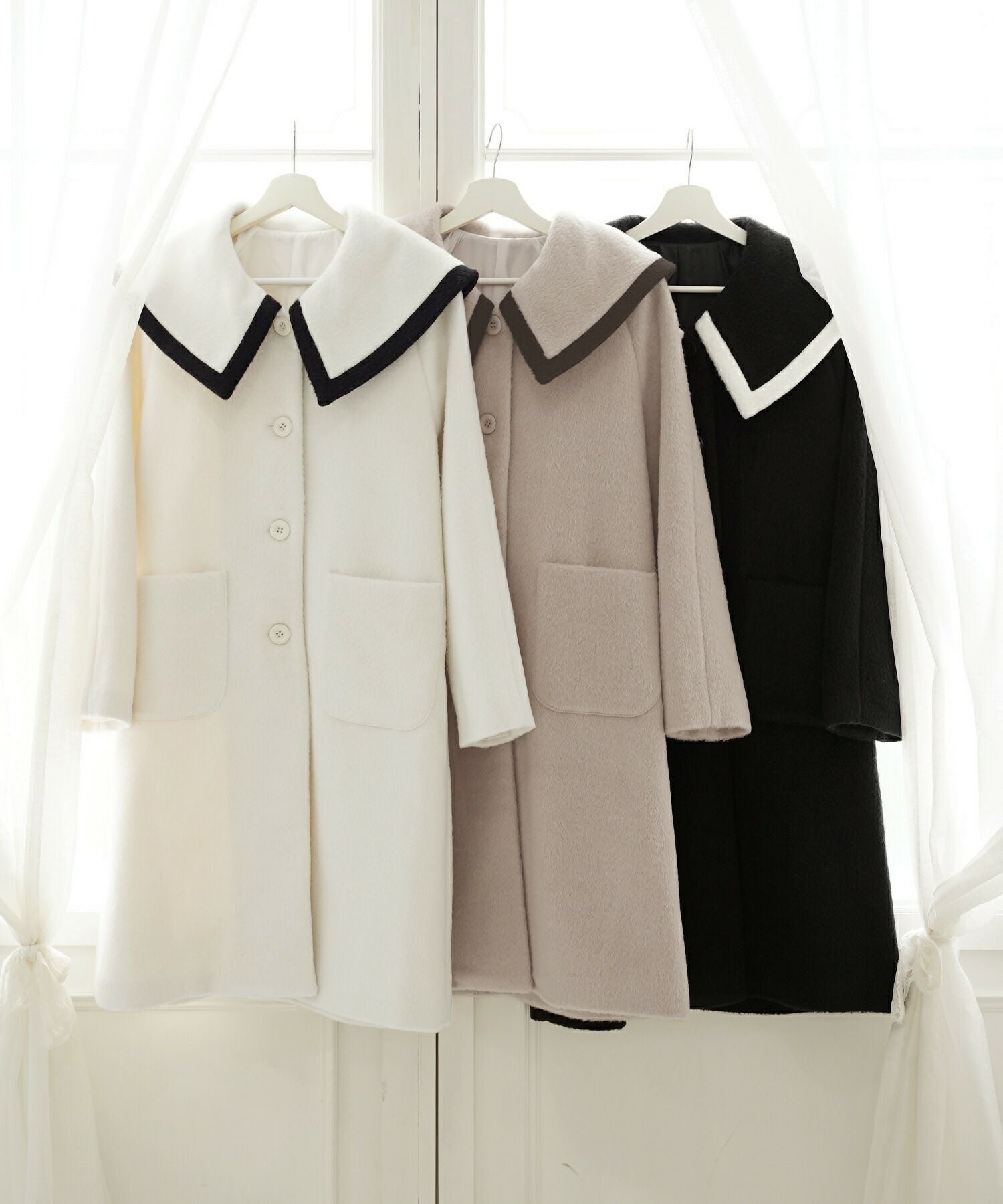 OUTLET-SALE バイカラー パイピング BIG襟 コート Liala×PG 全3色