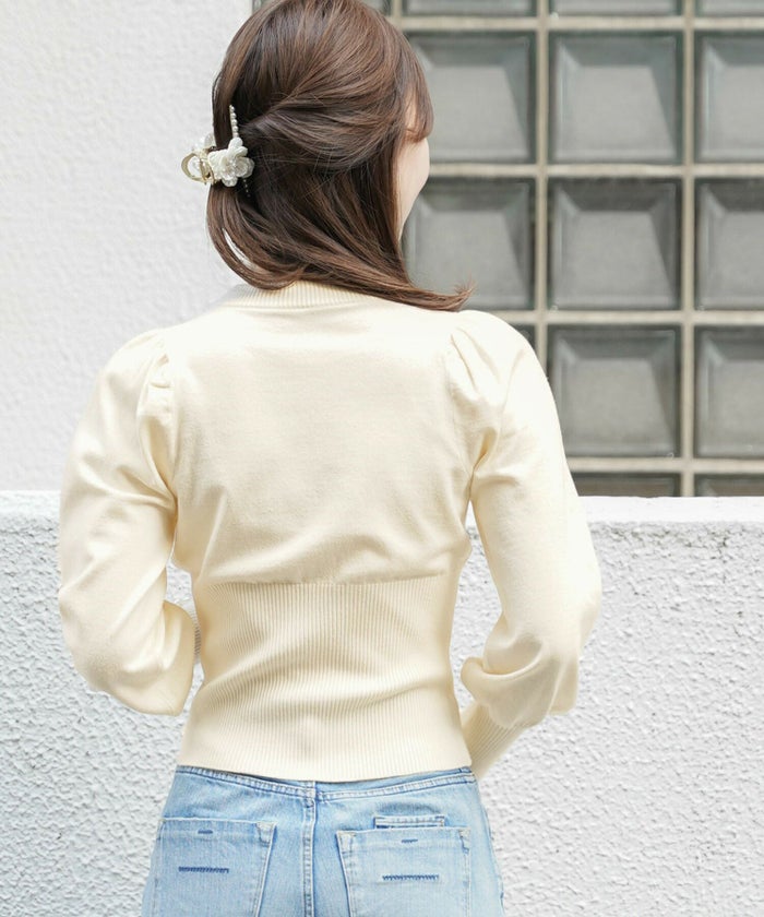 レディース/トップス/ニット/ボトルネック/クルーネック/リブ/長袖/袖口リブ/パール/アイボリー/ブルーグレー/ブラウン/伸縮性/秋/冬/春/お出かけ/シンプル/エレガント/上品/フェミニン/
