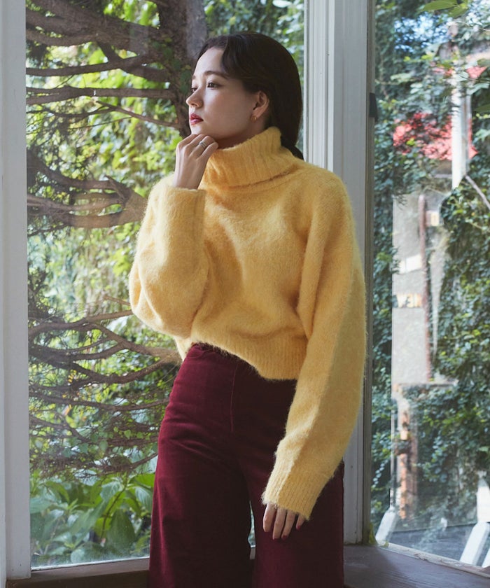 トップス/ニット/ショート丈ニット/オフタートル/イエロー/パープル/ネイビー