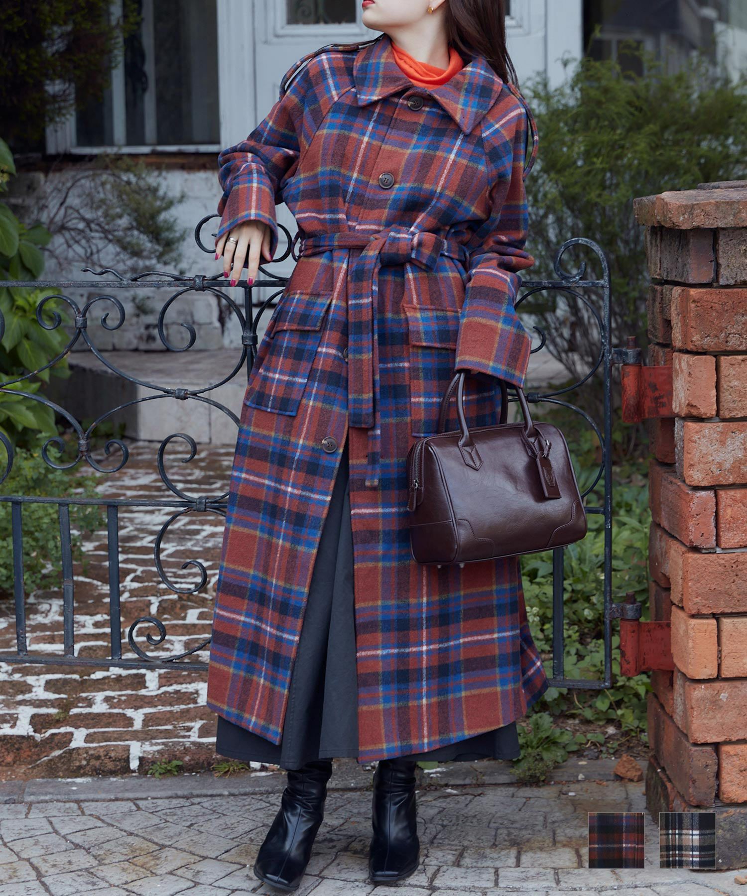 ユニセックス チェック柄コート TINA：JOJUN 全2色｜tnj112-0513【2