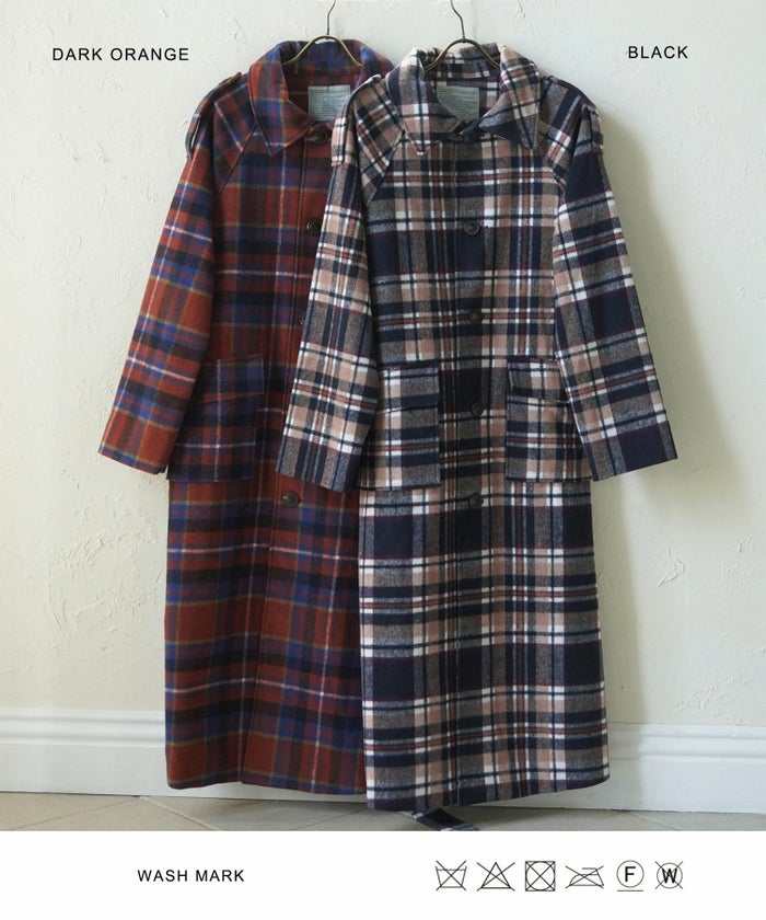 コート/チェック/,ダークオレンジ/ブラック