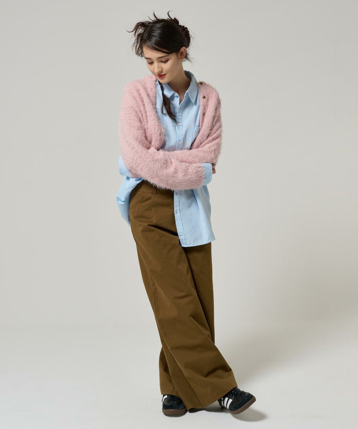 カーディガン/シャギーニット/ピンク/ライトグリーン/ネイビー/アイボリー