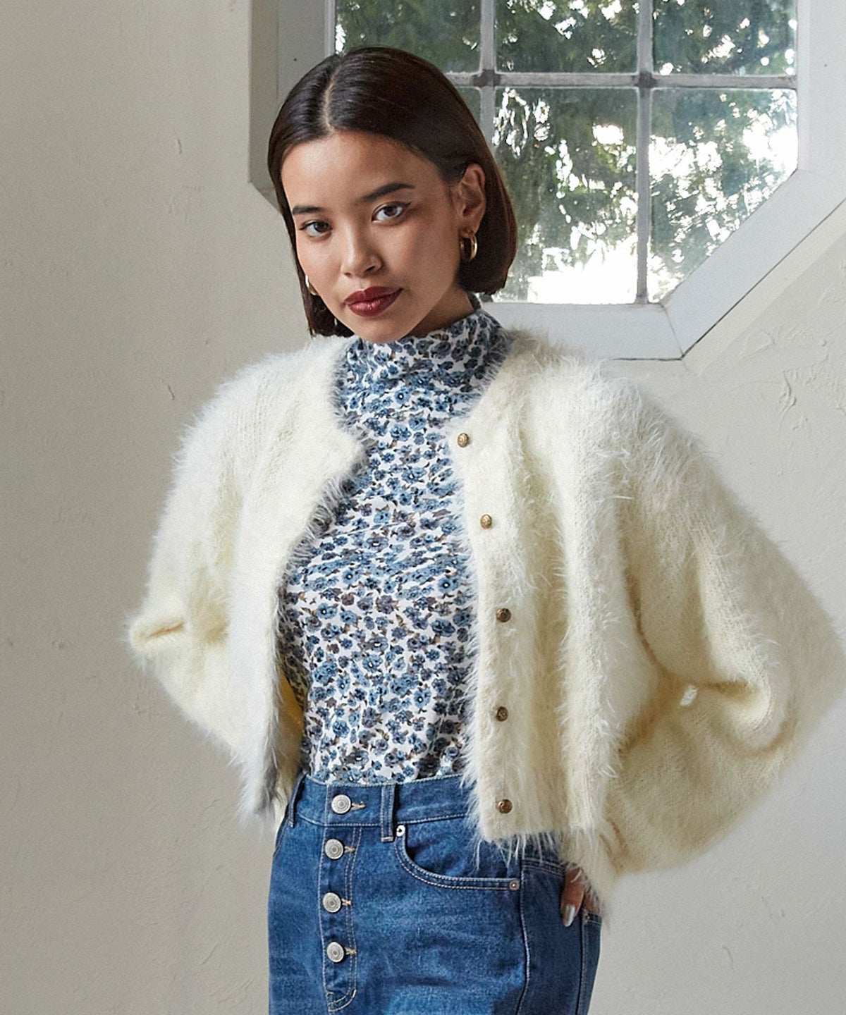 トップス/花柄カットソー/カットソー/ハイネック