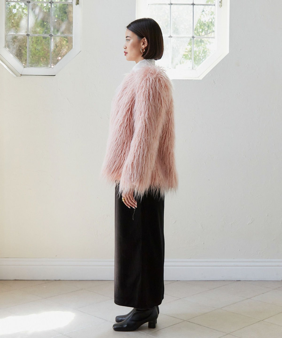 アウター/ジャケット/フェイクファー/ピンク/グレー