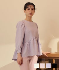 クルーネック パフスリーブ ペプラム ブラウス lieulien
