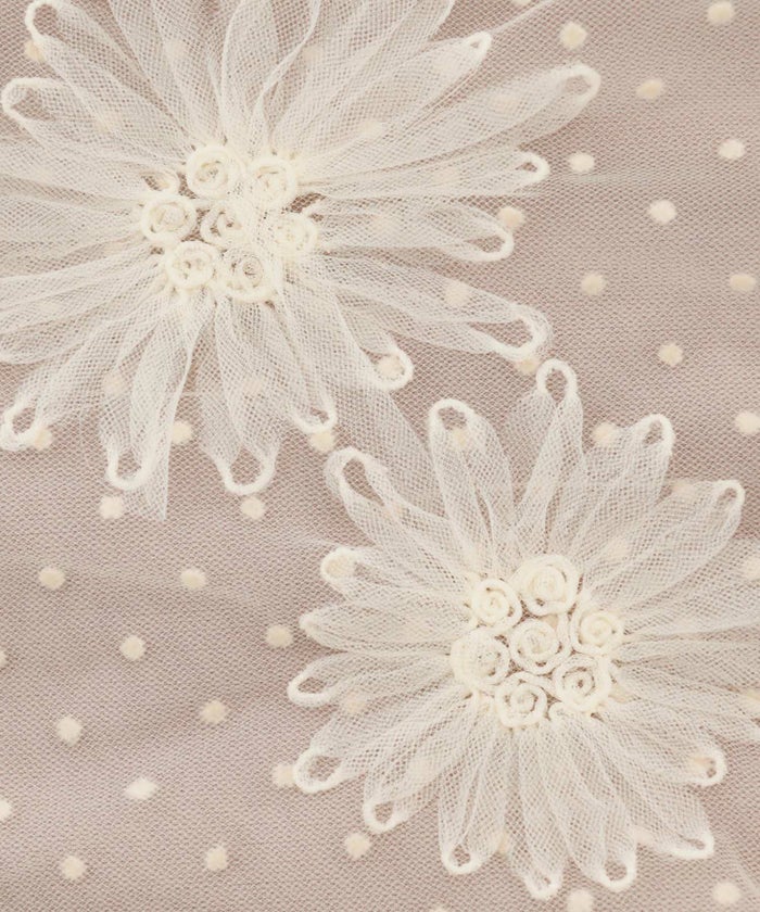 レディース/ワンピース/カットワンピース/マキシ丈/花柄/チュール/シアー/パフスリーブ/リブ/ドッキング/ハートネック/8部丈/タック/ピンクベージュ/ブラック/袖チュール/バイカラー/大人/カジュアル/上品/エレガント/フェミニン