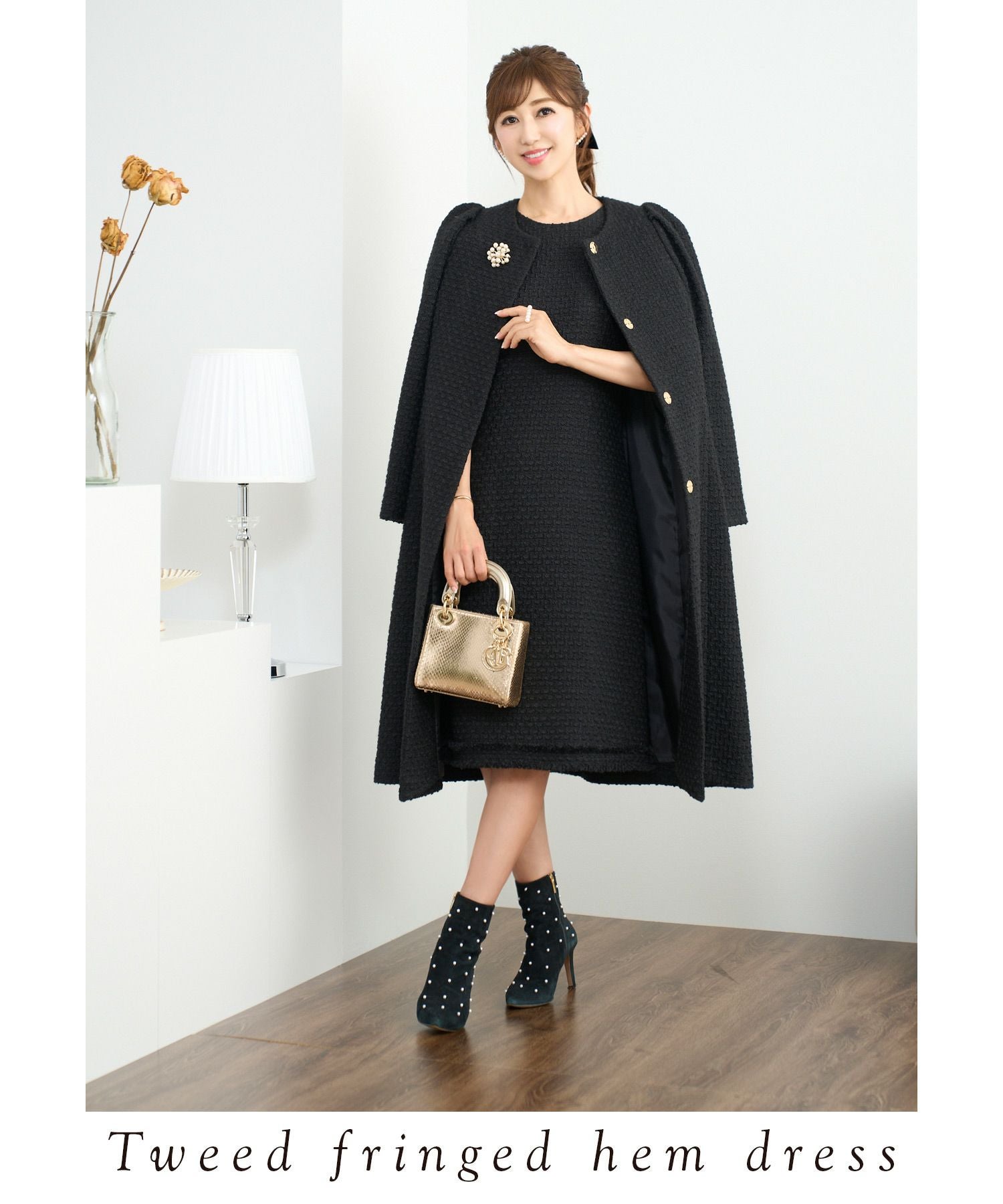 ツイード フリンジヘム ワンピース Prima Scherrer 全4色｜psc312-0604