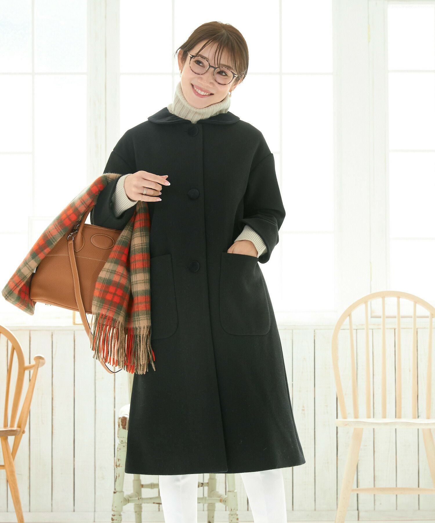 OUTLET-SALE ベロア 丸襟 後ろボックス コート Liala×PG 全2色｜lpg112