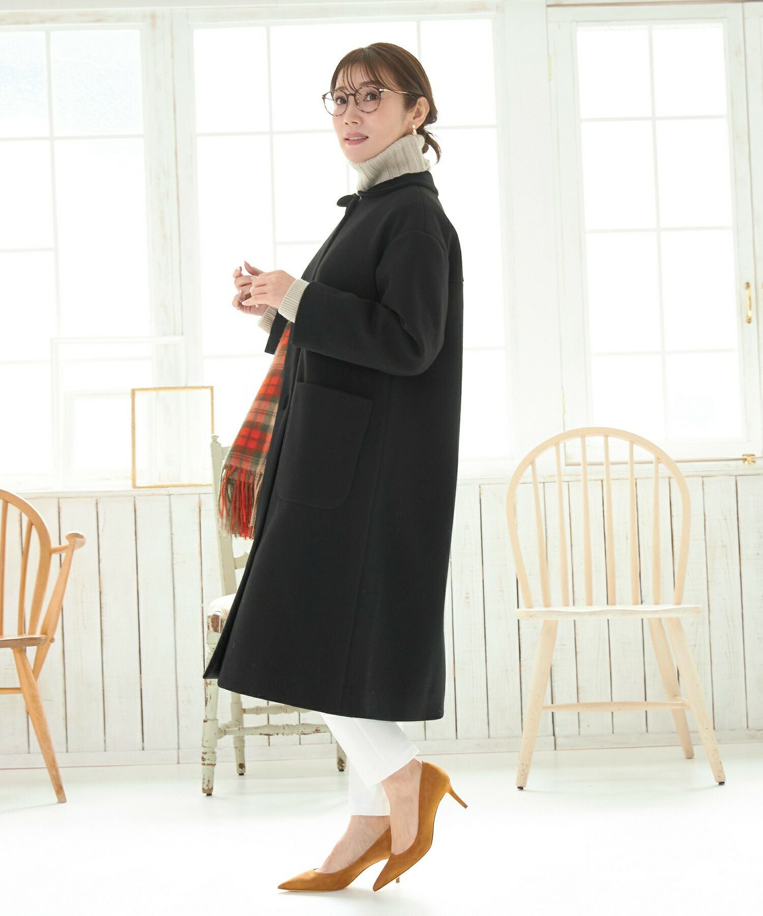 OUTLET-SALE ベロア 丸襟 後ろボックス コート Liala×PG 全2色｜lpg112