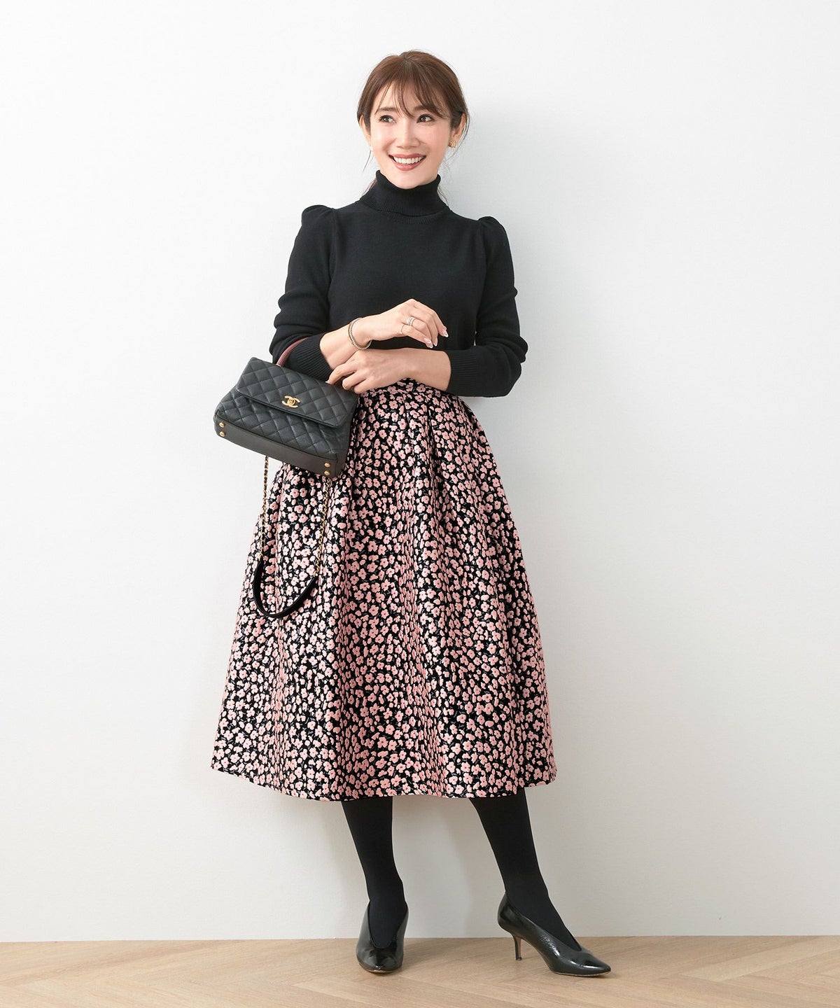 エレガント/上品/柄スカート/オールシーズン/立体感/タック入り/ふんわり