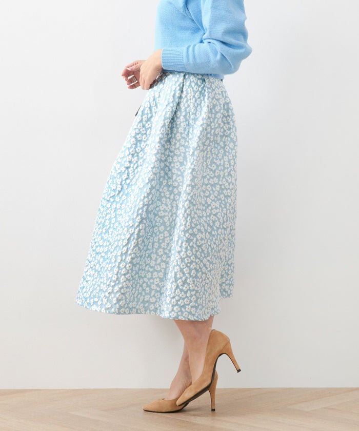 エレガント/上品/柄スカート/オールシーズン/立体感/タック入り/ふんわり