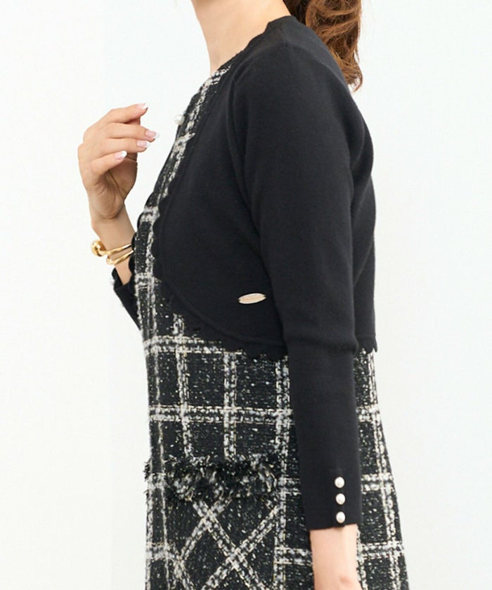 カーディガン/羽織り/長袖/秋口/パール/チャーム/オープンフロント/S/M