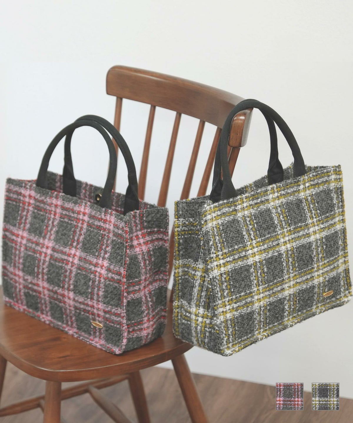 ツイード チェック柄 鞄 カバン BAG 手持ち ハンドバッグ 上品 大人 カラーチェック ツイード スクエア ハンドバッグ Prima Scherrer