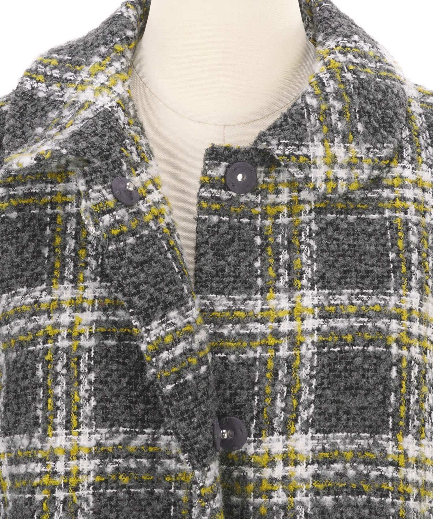 LastCollection-SALE カラーチェック ツイード ビジュー釦 コート