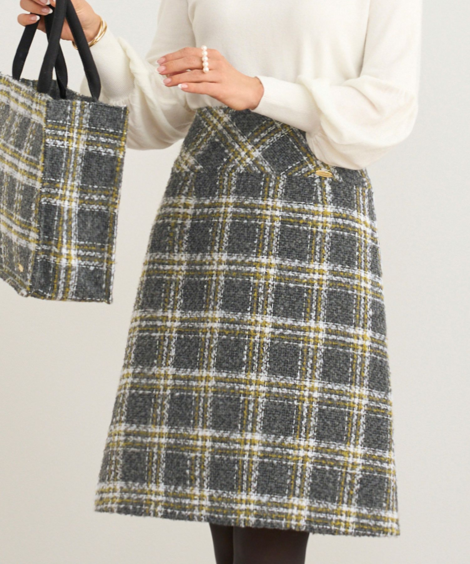 LastCollection-SALE カラーチェック ツイード スカート Prima