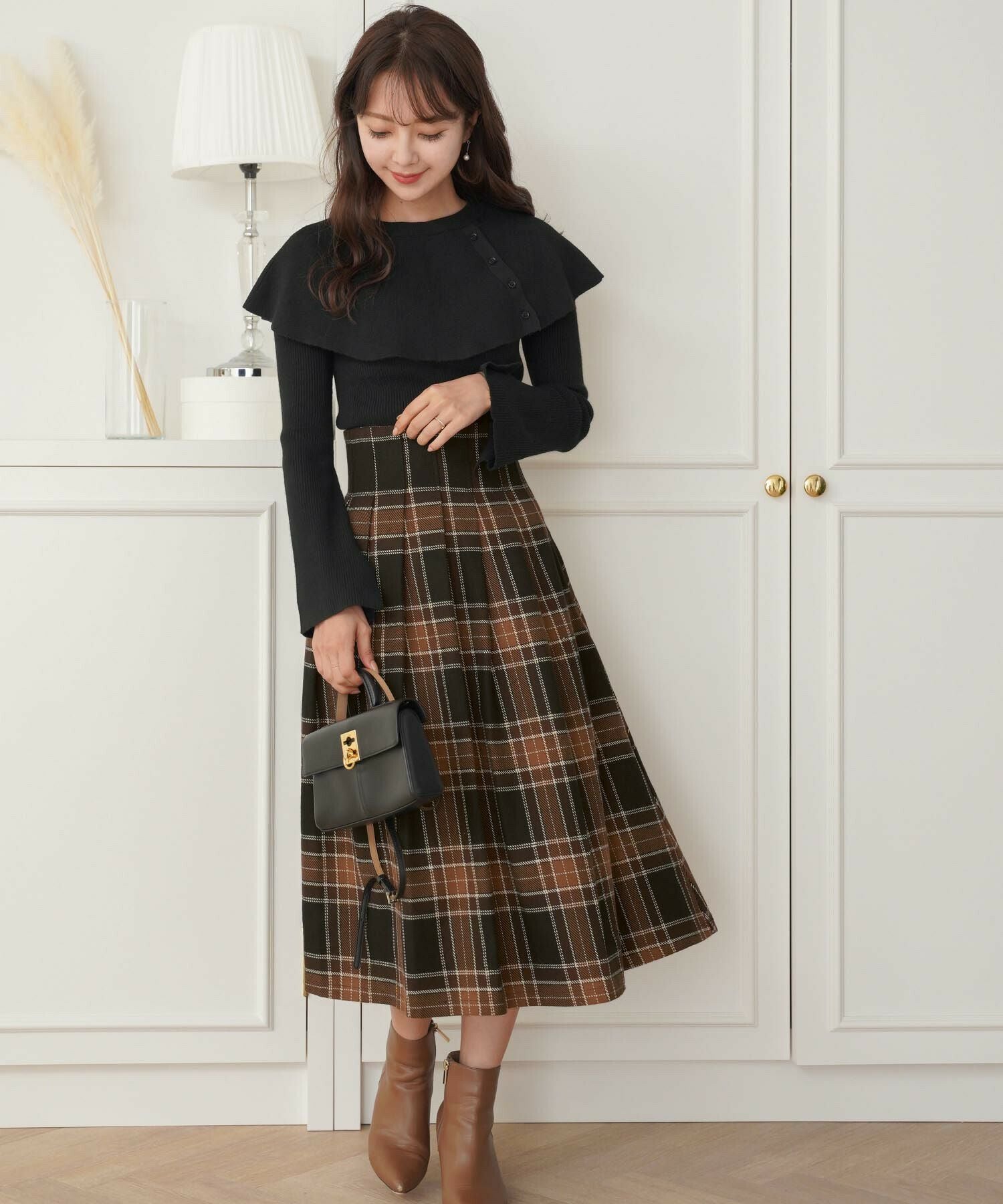 タータンチェック ハイウエスト タック スカート le reve vaniller 全2