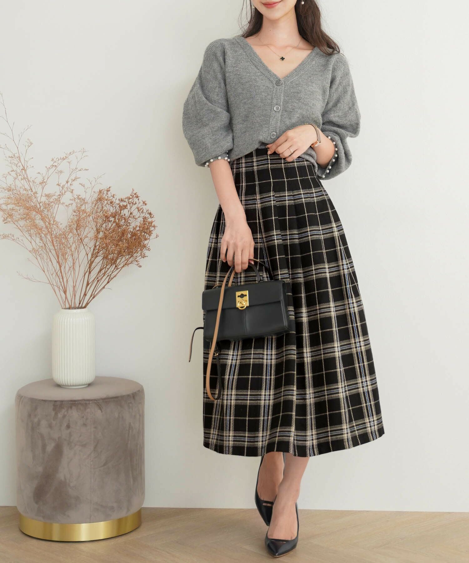 タータンチェック ハイウエスト タック スカート le reve vaniller 全2