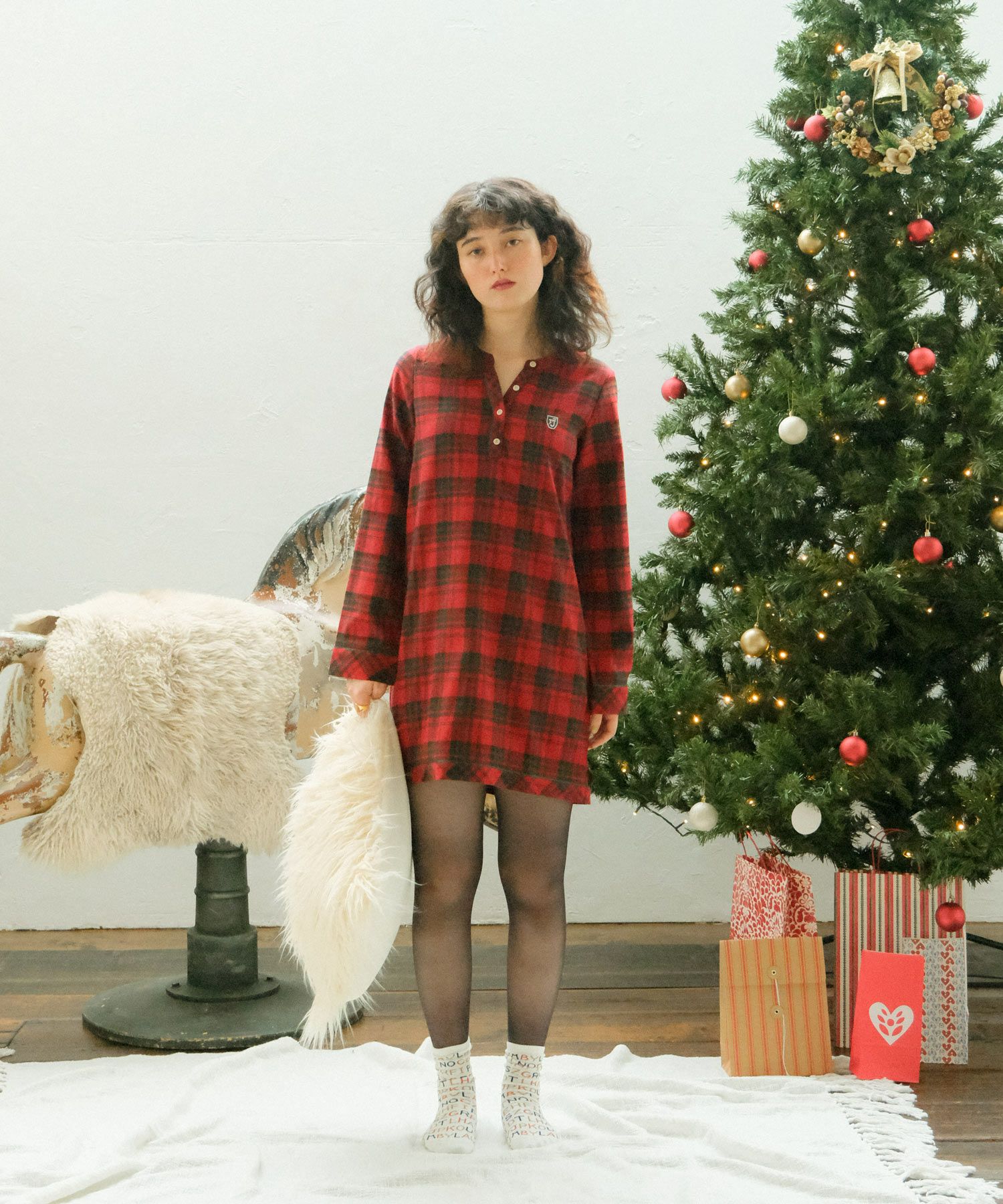 チェック柄 ヘンリーネックワンピース TINA：JOJUN 全2色｜tnj312-0523