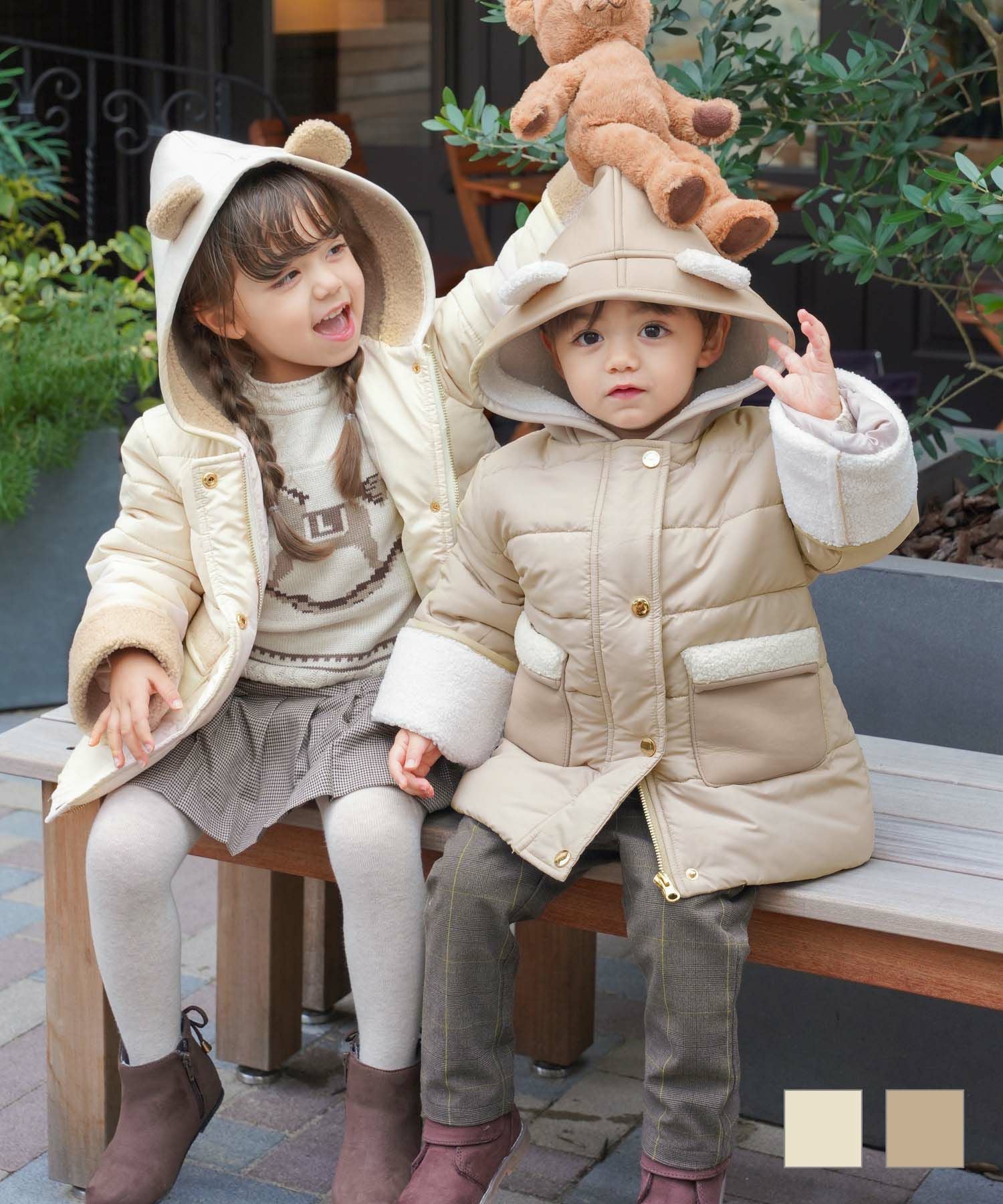 vaniller kids くまみみ ボア＆レザー フェイクダウン コート le reve