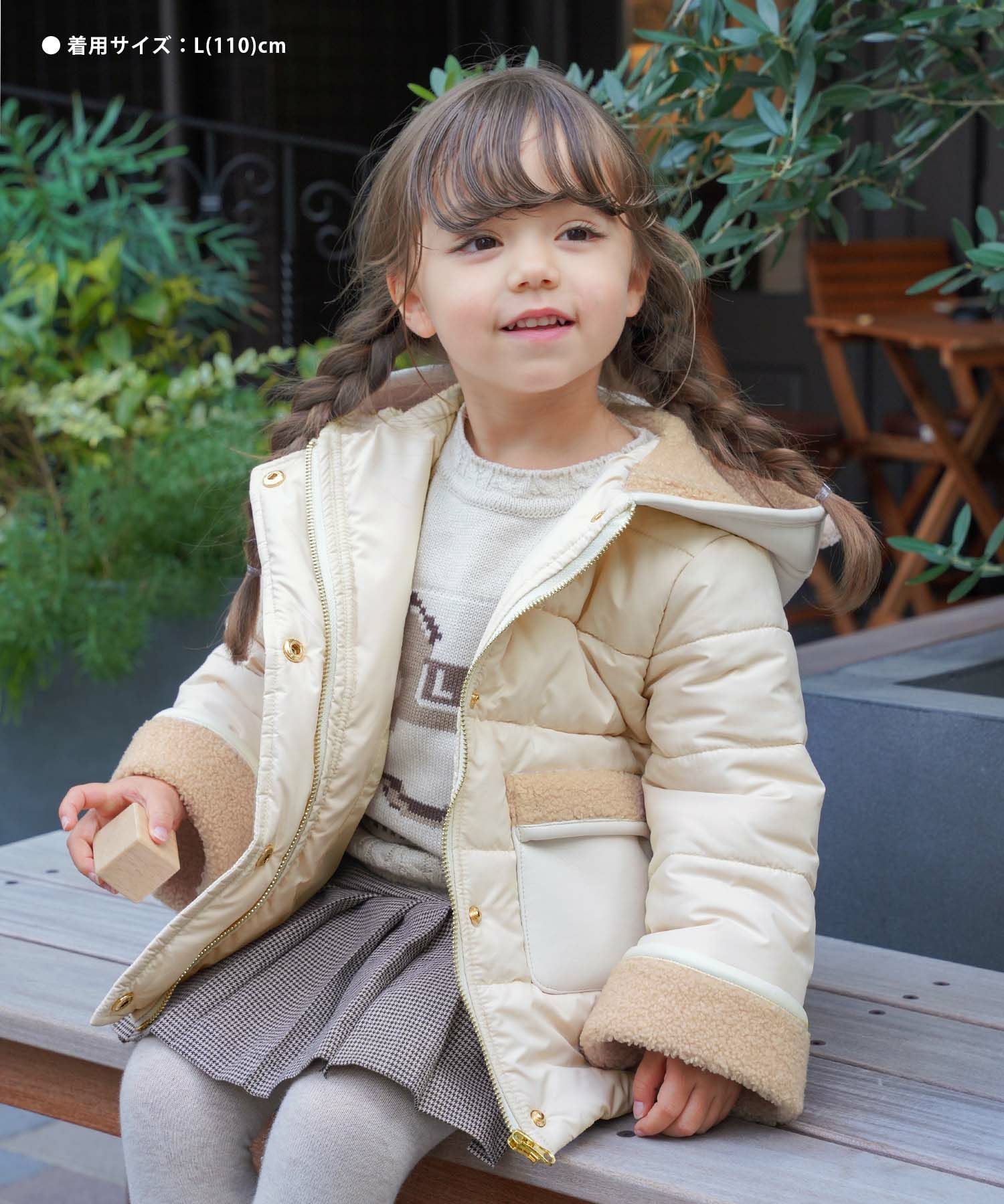 vaniller kids くまみみ ボア＆レザー フェイクダウン コート le reve