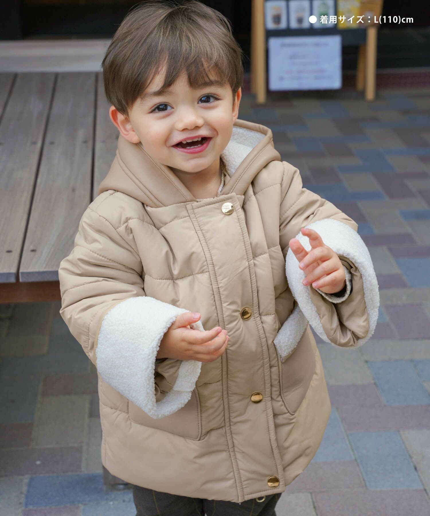 vaniller kids くまみみ ボア＆レザー フェイクダウン コート le reve