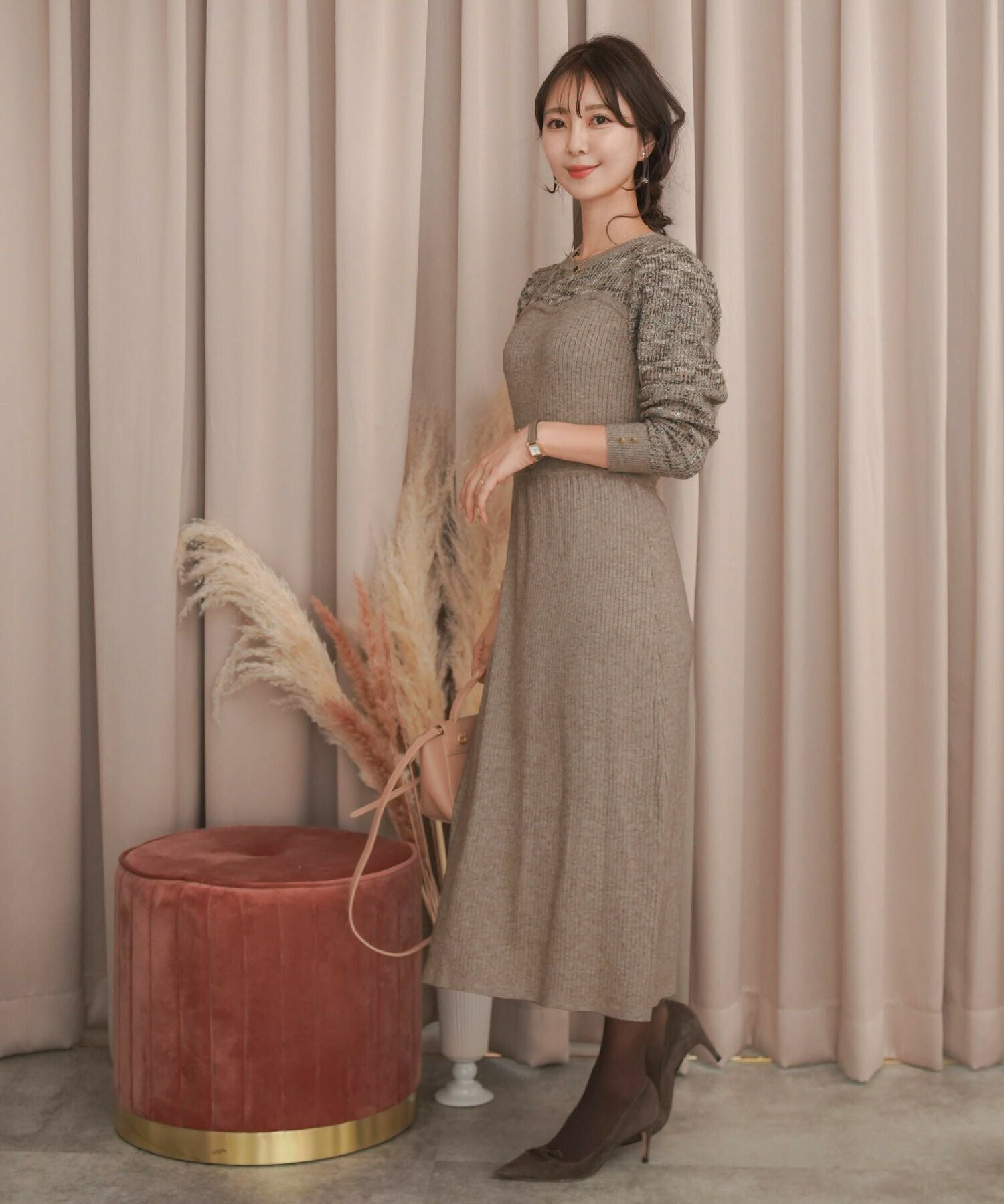 ツイード ドッキング風 ニット ワンピース le reve vaniller 全2色