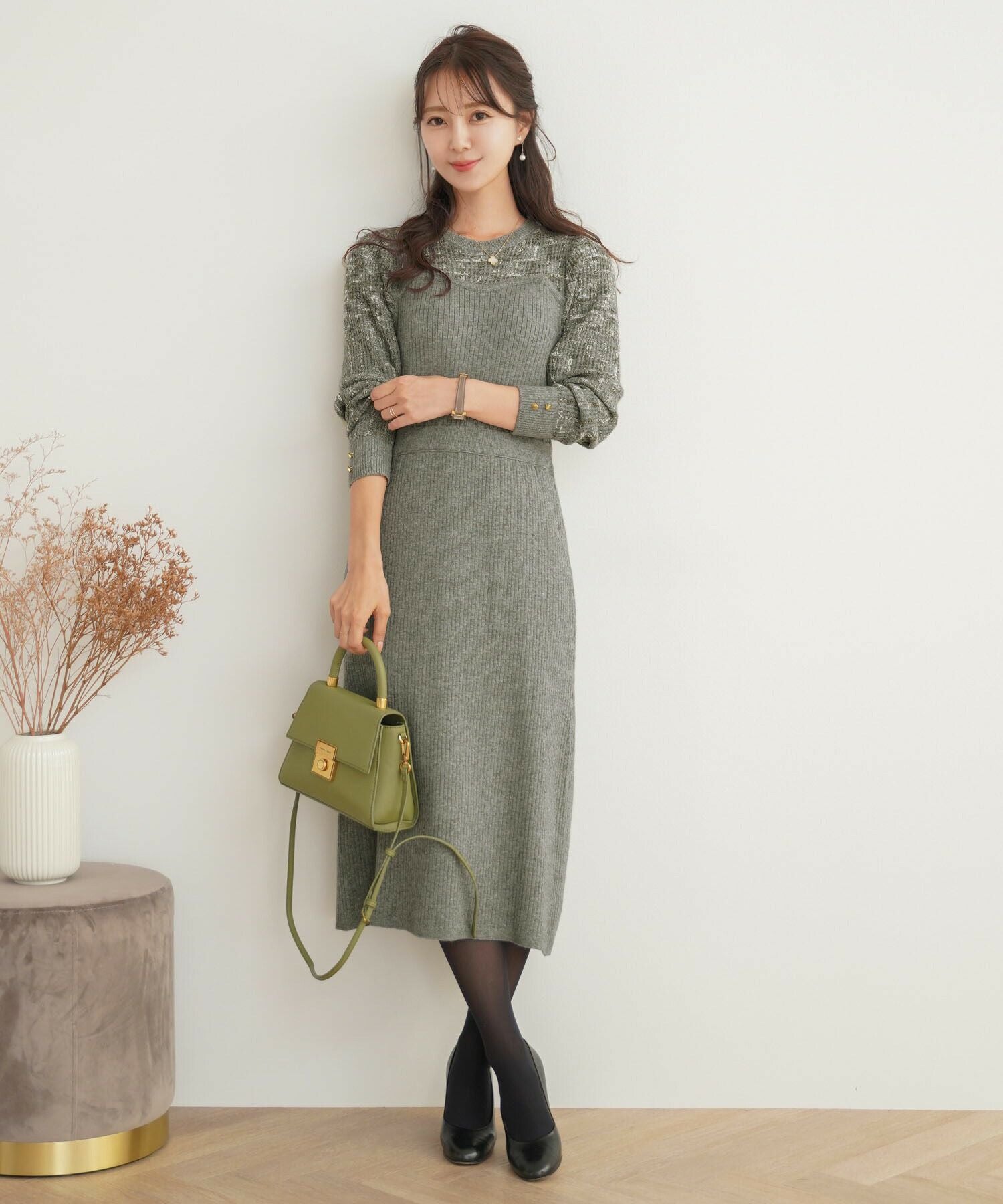 ツイード ドッキング風 ニット ワンピース le reve vaniller 全2色