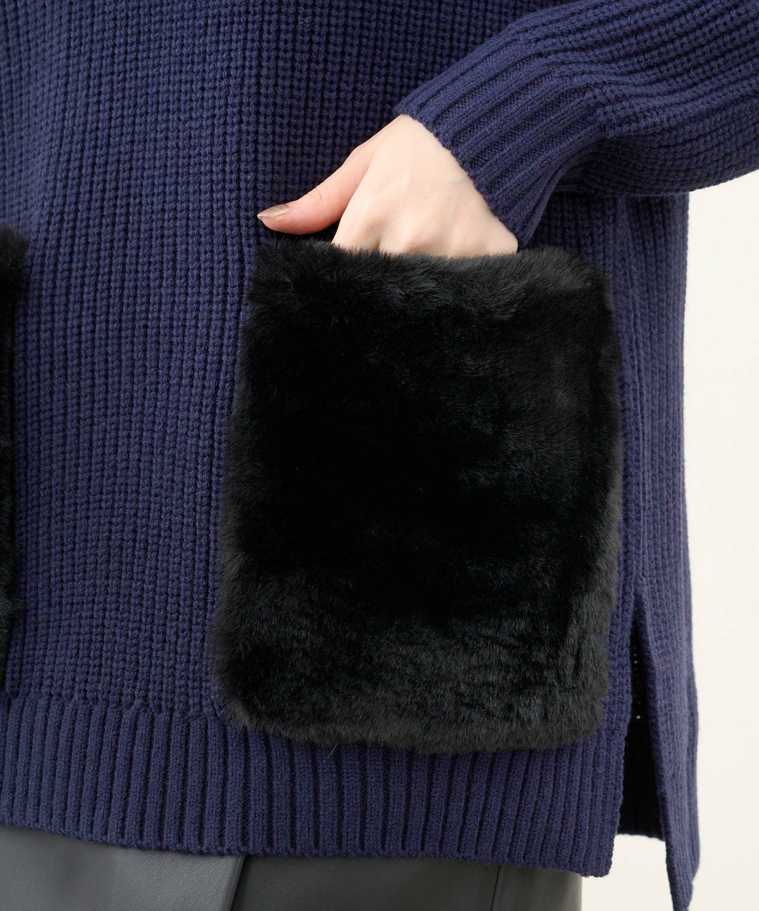 フェイクファー ポケット 片畦 ニット Liala×PG 全3色｜lpg441-1554【7