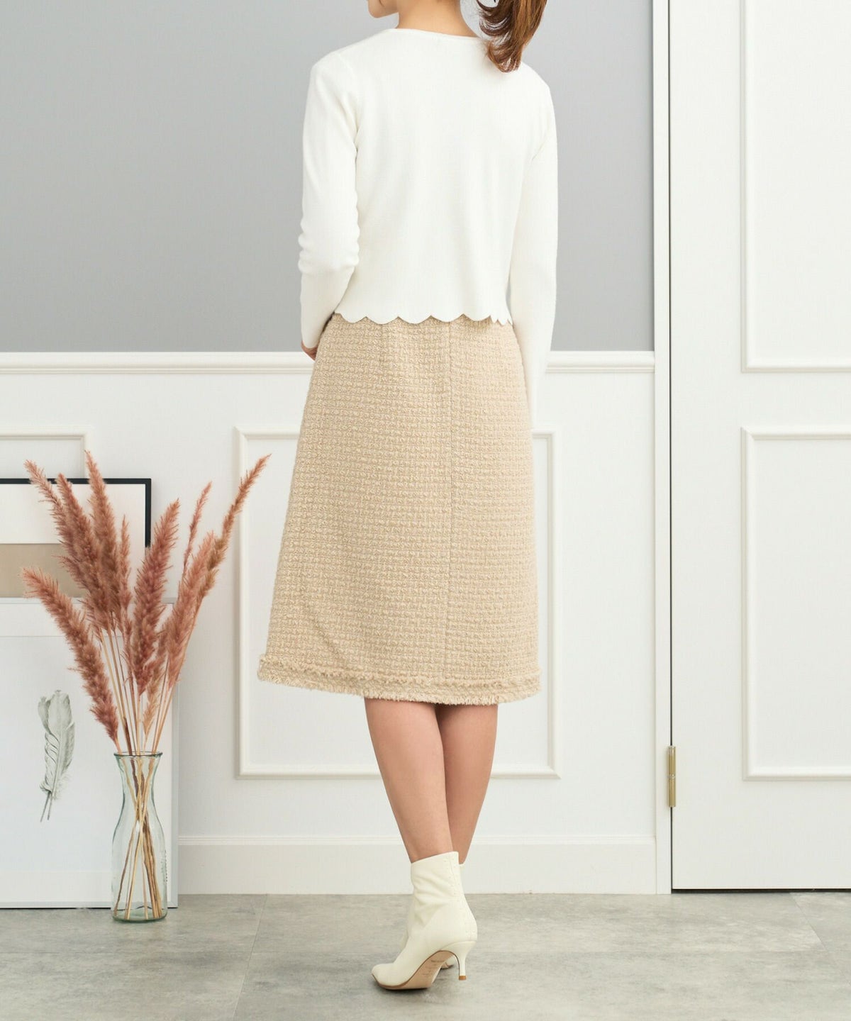 ボレロ/羽織り/長袖/ホック/シンプル/オープンフロント/S/M/ホリデーシーズン/モノトーン/スカラップ/スカラップカット/ニット/ニットカーディガン/ホワイト/ブラック