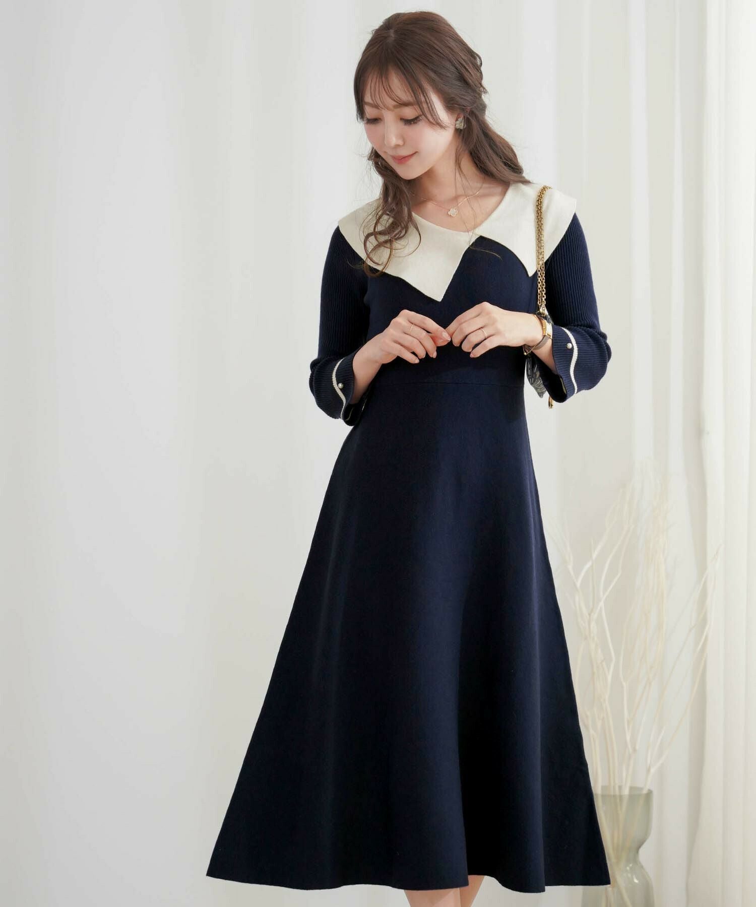 SPRING-SALE アシメカラー クラシカル ニット ワンピース le reve