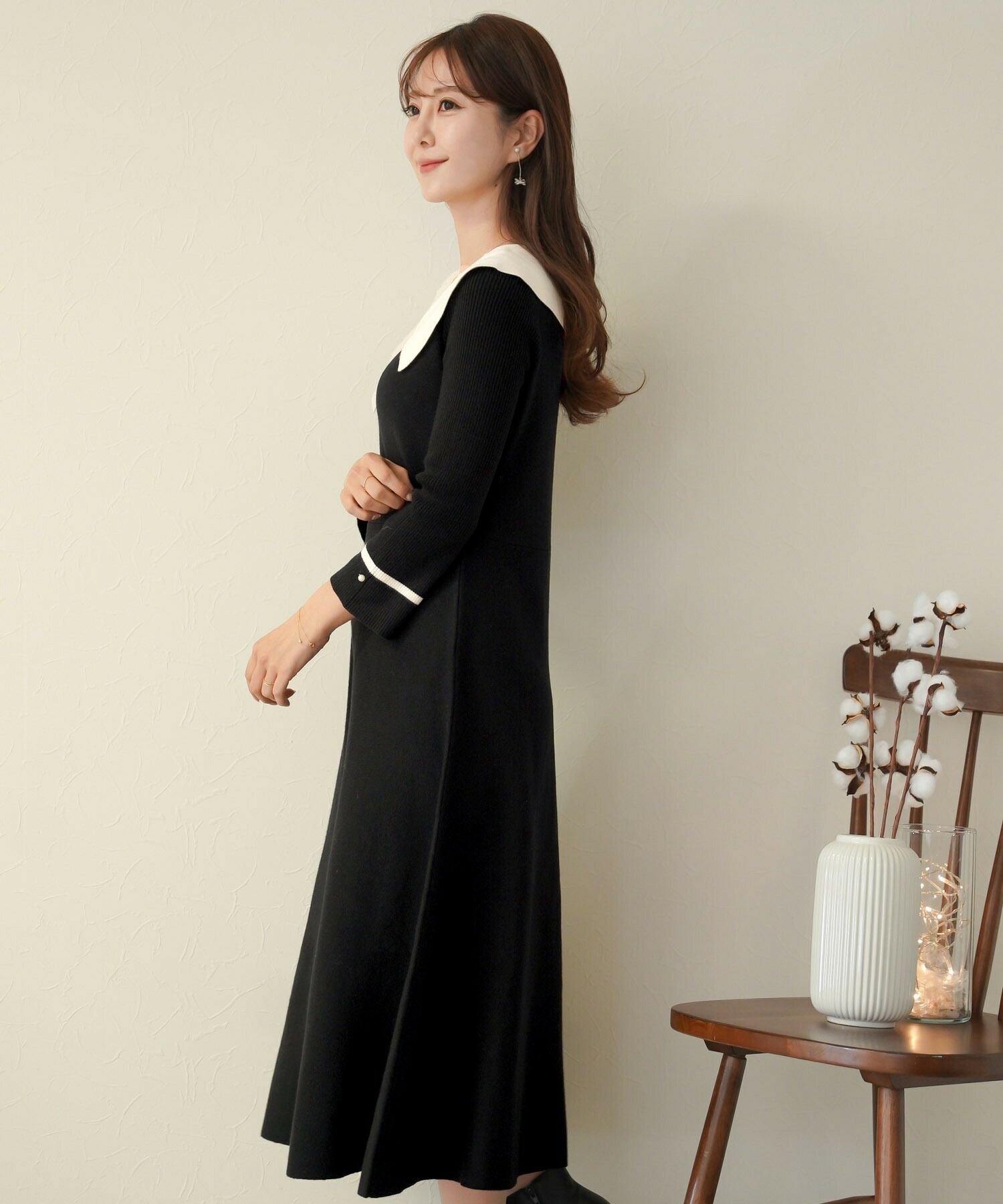 SPRING-SALE アシメカラー クラシカル ニット ワンピース le reve