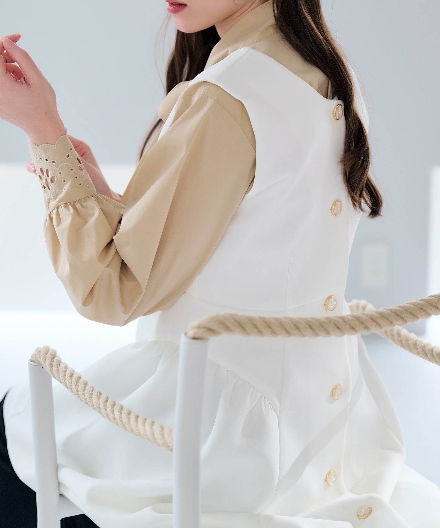lieulien リュリアン　ペプラム　ジレ　ワンピース 前後2way ペプラム ジレワンピース lieulien×Miki Ozaki 全3色｜lul211