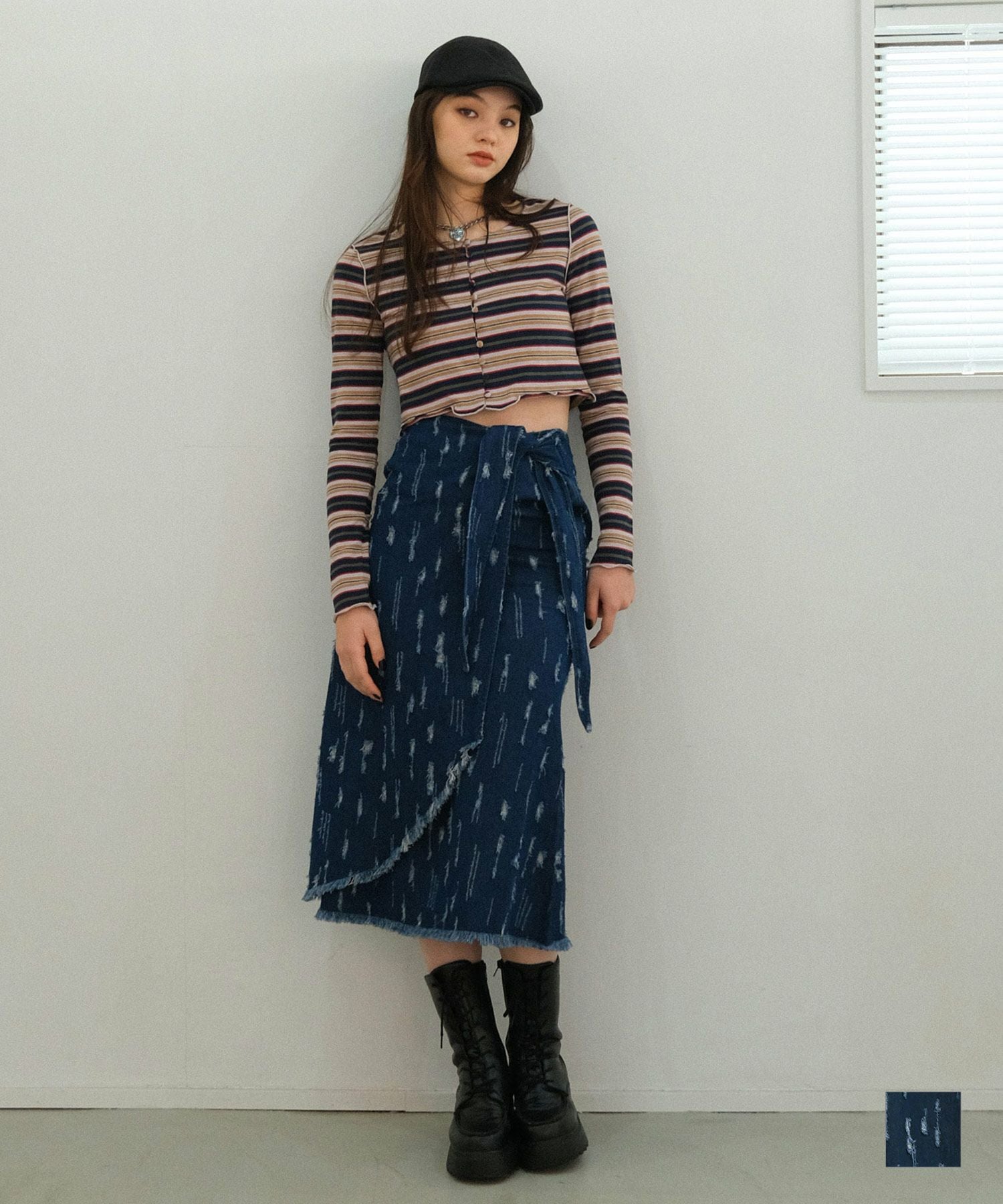 TINA:JOJUN 水玉 ドット ロングスカート デニム生地 ポルカドット ドット柄 プリーツスカート TINA：JOJUN 全3色｜tnj641-1081【4