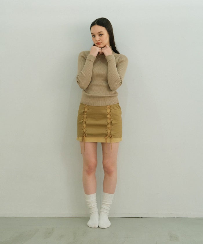 スカート/ドッキングスカート/ミニスカート/ベージュ/ボルドー