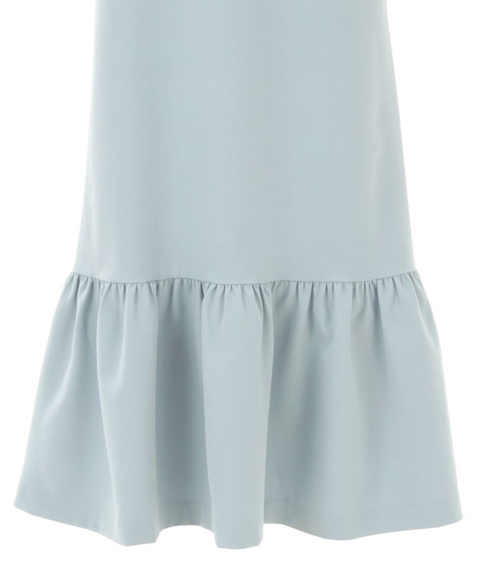 ワンピース/ニット/バイカラー/配色/フリル/リボン/長袖/フレア/ピンクベージュ/サックス/ネイビー/オフホワイト/ブラック/S/M/秋/冬/春/可愛い/かわいい/華やか/大人/上品/