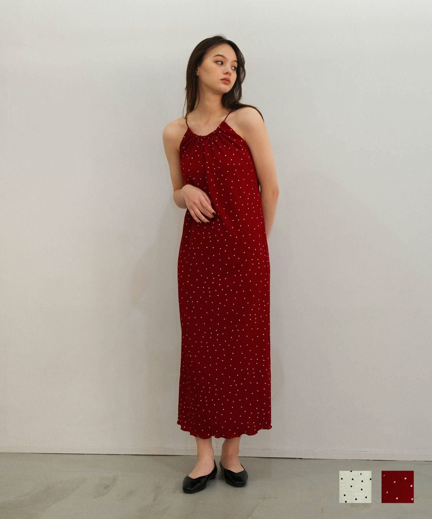 ドット柄 ドロストキャミワンピース TINA：JOJUN 全2色｜tnj311-0552