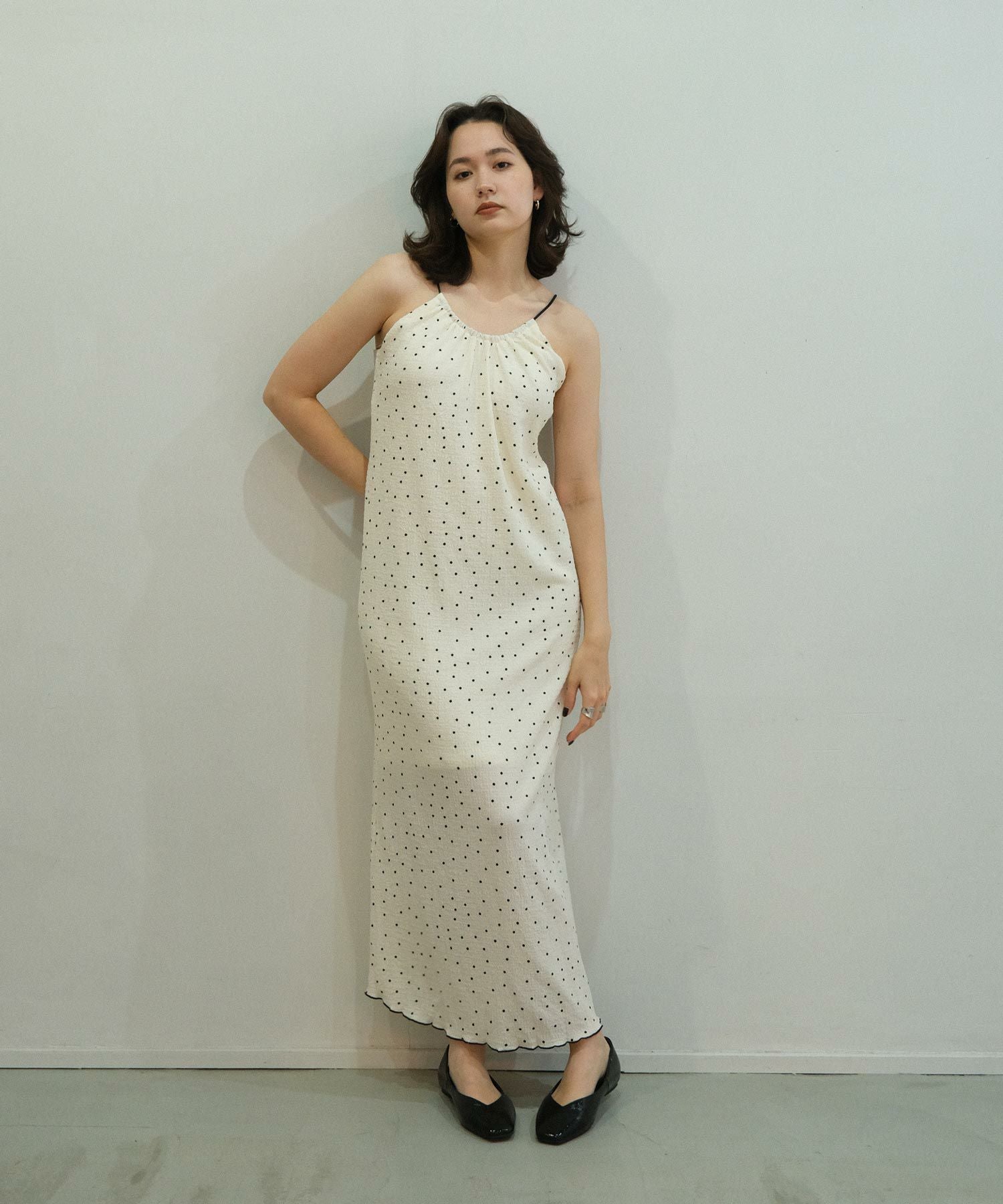 ドット柄 ドロストキャミワンピース TINA：JOJUN 全2色｜tnj311-0552