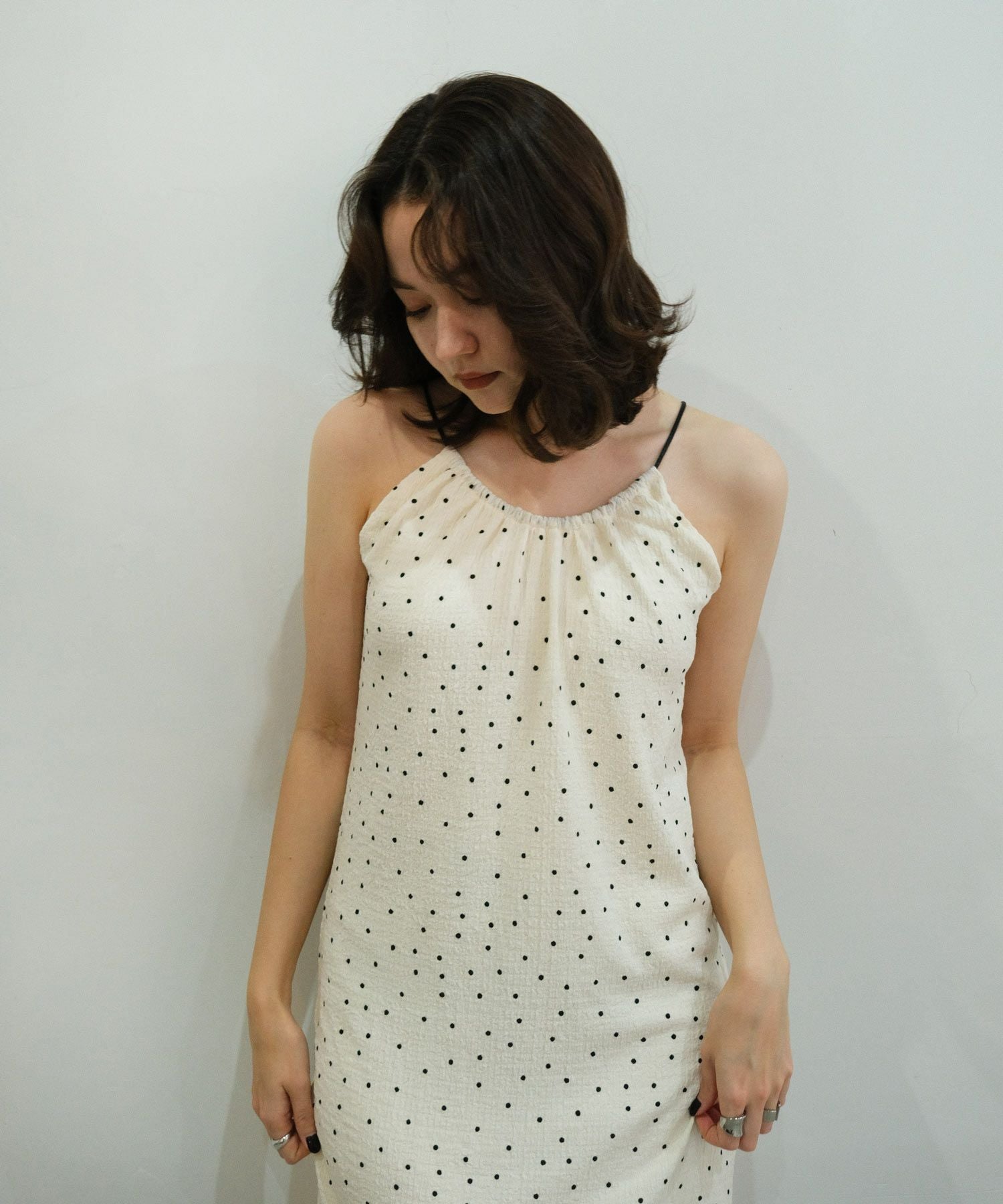 ドット柄 ドロストキャミワンピース TINA：JOJUN 全2色｜tnj311-0552