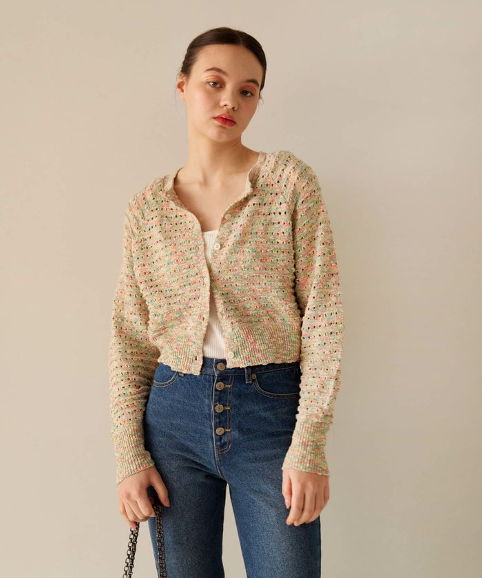 トップス/カーディガン/レッド/グリーン/オフホワイト/クリームイエロー/ネイビー/レインボー