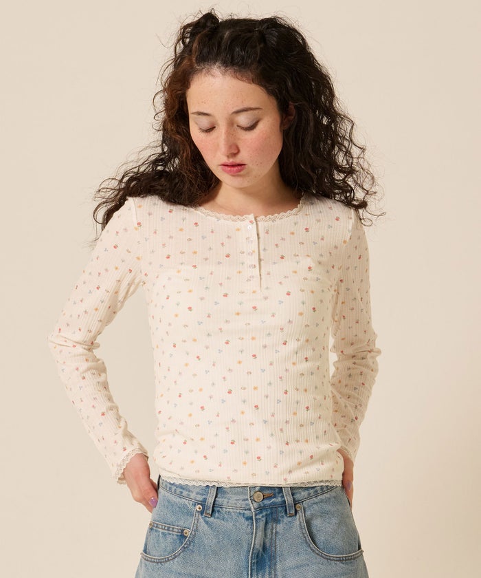 カットソー/ヘンリーネック/トップス/オフホワイト/グレー/レッド/ホワイト/オレンジベージュ